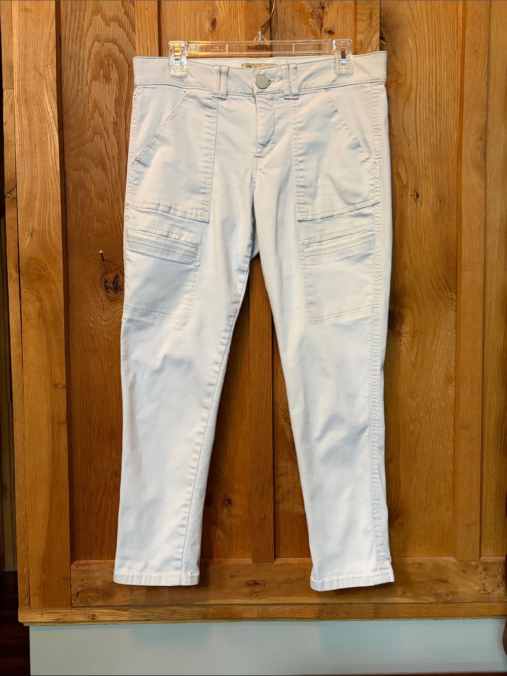 Democracy Ab Technology Skinny Ankle Cargo Crop Jeans, Size 8, Cream Light Beige